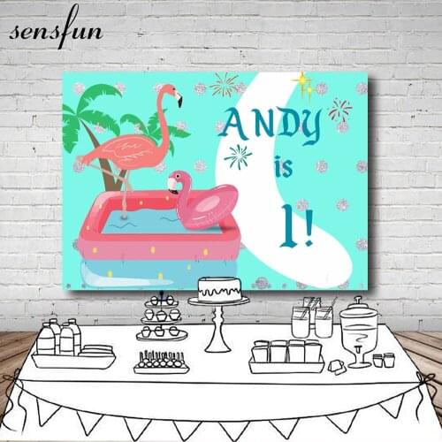 Mint Theme Pink Flamingo Photography Backdrop Newborn Baby Shower Birthday Party Backgrounds Custom Name And Date 7x5FT Vinyl