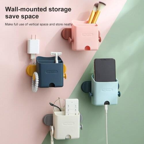 1PC Wall Mounted Storage Box Organizer Air Conditioner Remote Control Storage Case Mobile Phone Plug Holder Stand Container Rack