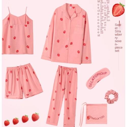 New Summer Casual Pajamas Seven-Piece Pajamas Pajama Set Women Pajamas for Women Pijama Set Couple Pajamas