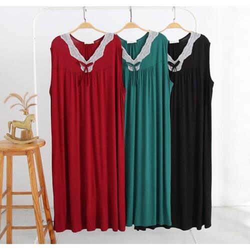 Summer New Modal Sleeveless Nightdress Soft Womens Oversized 5xl Lace Collar Nightgown V-neck Pregnant Woman Loose Home Clothes