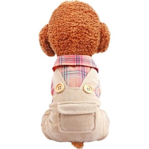 Dog clothes jeans for autumn pet supplies clothing puppy plaid four-legged suspender cat winter