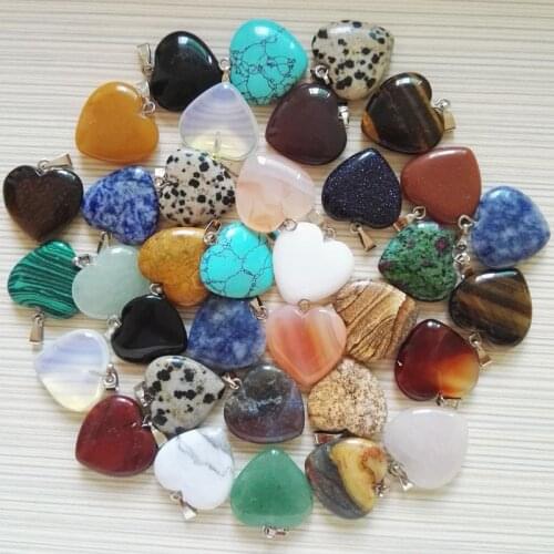 Wholesale 20MM natural heart stone pendants Good Quality mixed love heart stone Pendant Necklace 100pcs/lot free shipping
