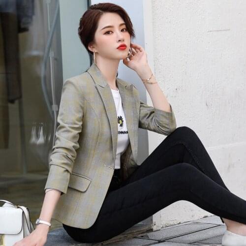 High Quality Fashion Spring Autumn Work Slim New Suit Coat Women Korean Temperament Leisure Long Sleeve Plaid Suit Coats Jaket