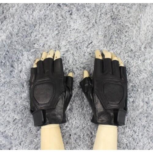 Autumn Winter Leather Gloves Mens Genuine Leather Glove Fingerless Adult Punk Thunderbolt Half-finger Gloves Tide