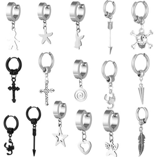 Punk Skull Ear Stud Piercing Ring Pendant Ear Chain Piercing Cross Earrings Retro Geometric Simplicity Ear Bones Clip Butterfly