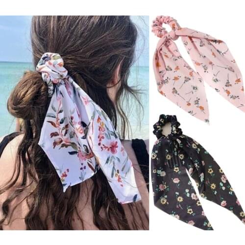 Floral Scrunchies Hair Scarf For Women Girls Ribbon Hair Rope Ties Ponytail Holders Hair Accessories Boho Headwear Headbands