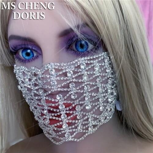 Luxury Jewelry Bling Rhinestone Mask Halloween for Women Fashion Elastic Mask Crystal Decorative Mask Dancer Party Hyperbole