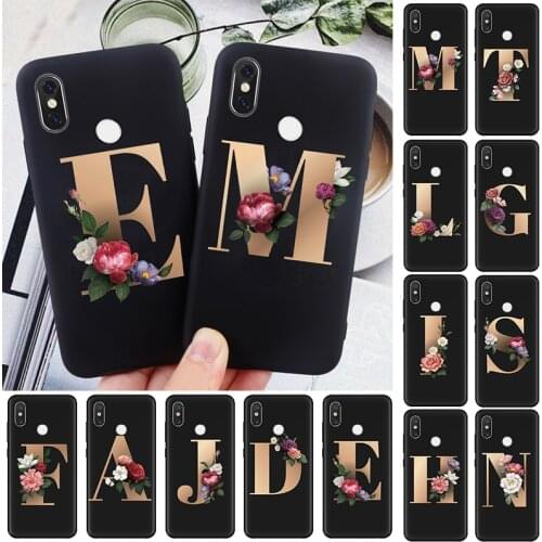 Letter Floral Alphabet Print Soft TPU Case For Xiaomi Mi Note 10 CC9e Play 9 SE 9T Pro A3 A2 8 Lite Pocophone F1 Back Cover Etui