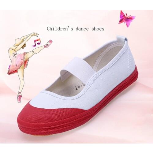 USHINE White Shallow Mouth Elastic Band Children Canvas Dance Gym Shoes Children Adult