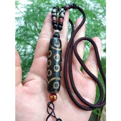 Vintage Tibetan Dzi Bead Pendant Amulet Lucky 21 Eyes Bead Hanging Necklace Talisman with The Six Syllable Mantra