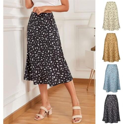 Womens Retro High Waist Leopard Print Satin Skirts 2021 Summer Fashion Elastic Slim A-Line Midi Skirt Chic Elegant Long Skirt