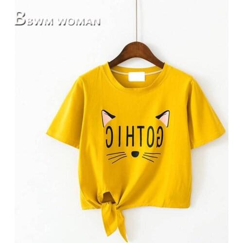 2019 Cat Ear Women T Shirt 5 Color Can Choose Short Style Female Tee Tops