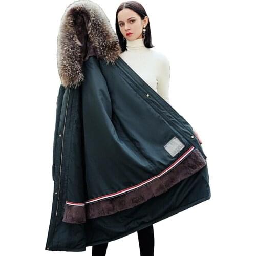 High quality Parkas Women Winter Raccoon Fur collar Genuine Rabbit fur inner liner Removable Coats Plus size Long Jackets KW33