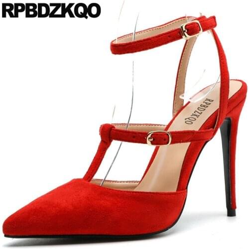 Women sandals 2019 summer shoes extreme stiletto sexy pumps slingback t strap pointed red fetish high heels closed toe ankle