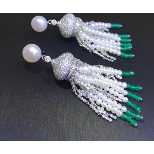 Long tassels earring natural fresh water pearl drop earring 925 sterling silver fine women jewelry free shipping party earring