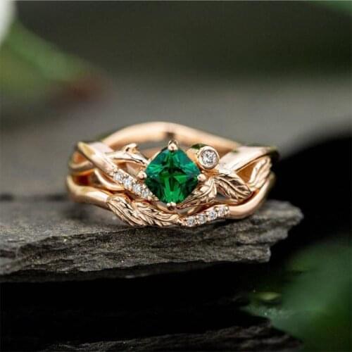 2019 New Luxury Geometric Square CZ Rings for Women Wedding Green Color Rhinestone Female Finger Rings for ladys Charm Jewelry