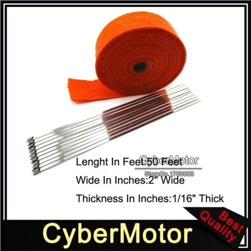 1.5*50*15m 2" x 50 Feet Orange Lava Rock Exhaust Wrap Header Pipe Heat Insulation Thermal Tape Roll