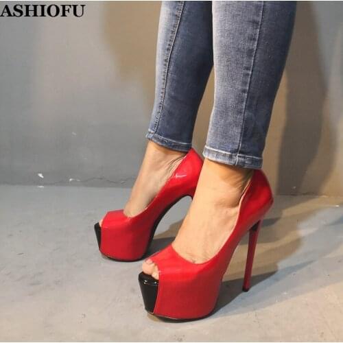 ASHIOFU Real Pictures Womens High Heel Pumps Wedding Party Prom Dress Shoes Peep-toe Slip-on Platform Sexy Evening Fashion Shoes
