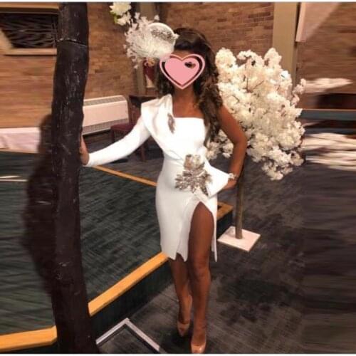 2021 Autuam One Shoulder Cocktail Dresses Knee Length Appliques Peplum Sexy Side Split Party Dress Women Formal Wear Prom Gowns