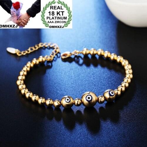 OMHXZJ Wholesale Personality Fashion OL Woman Girl Party Wedding Gift White Gold Beads Chain 18KT Gold White Gold Bracelet BR11
