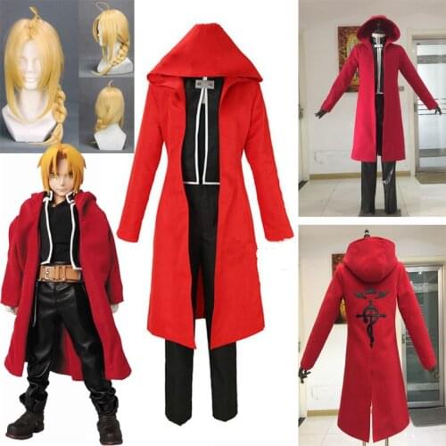 Anime Full Metal Alchemist Cosplay Edward Elric Cosplay Costume FullMetal Alchemist hooded coat Cloak Top Pants Belt Custom Made