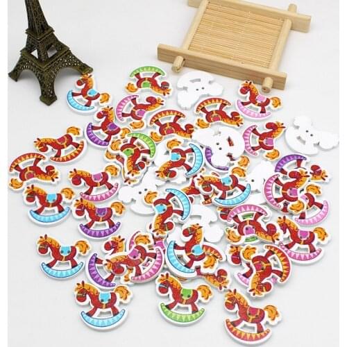 40pcs/lot Decorative Rocking horse Wooden Buttons for Craft DIY Scrapbooking Buttons Home Decor Baby Children Clothing Sewing