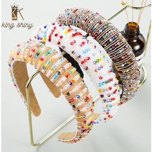 Elegant Full Color Crystal Headband for Woman Luxurious Sparkly Rhinestone Padded Sponge Hairband Female Party Hair Accessories