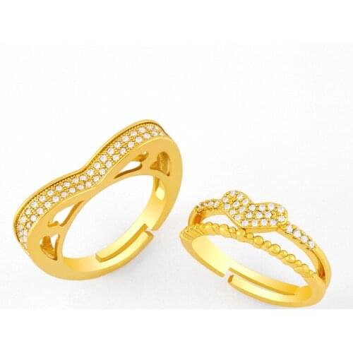 FLOLA Gold Plated Heart Rings For Women CZ Micro Pave Adjustable Finger Ring Cubic Zirconia Stackable Wholesale Jewelry rigK24