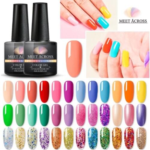 MEET ACROSS 255 Pure Bright Color Glitter Nail Gel Polish Soak Off UV LED Gel Nail Polishes Nail Art Tips Design Manicure