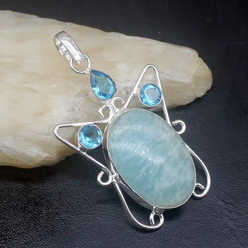 Gemstonefactory Jewelry Big Promotion 925 Silver Handmade Obsidian Blue Topaz Women Ladies Gifts Necklace Pendant 1223