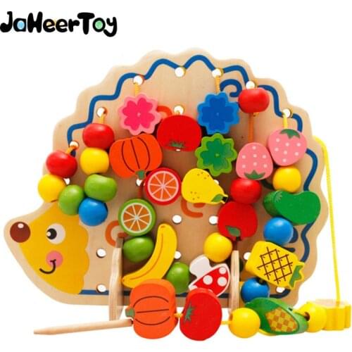 JaheerToy Baby Wooden Toy Creature Blocks Hedgehog Beads Montessori Toys for Girls and Boys Animals Wood Gifts
