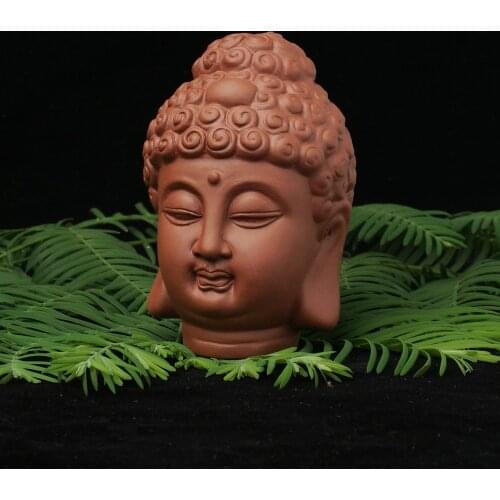 Ceramic Buddha Statues Head Purple Sand Sakyamuni Buddha Home Garden Decor Figurines Ornament Buddhism Microlandscape Decoration