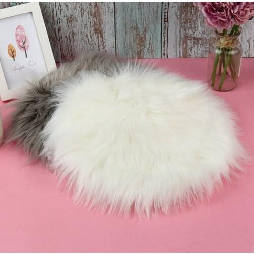 30 X30cm Round Soft Faux Sheepskin Fur Area Rugs for Bedroom Living Room Floor Shaggy Silky Plush Carpet Seat Fur Bedside Rugs