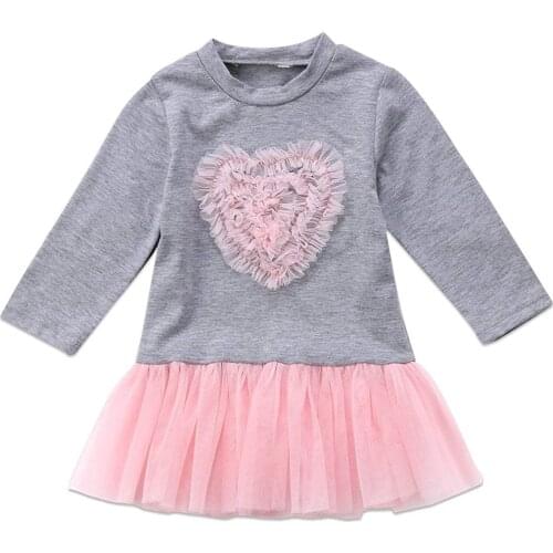 Fashion Autumn Kids Girls Valentines Day Costumes For Kids Baby Girls Long Sleeve Heart Lace Tutu Tulle Dress Cute Vestido