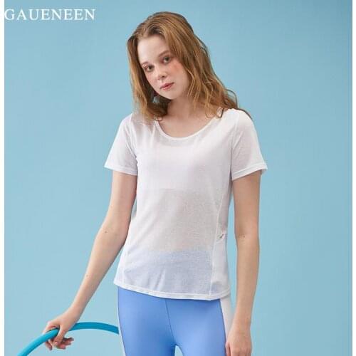 GAUENEEN Summer Women Short Sleeve Sport Shirt Loose Fitness Clothes Running Quick-Drying T-shirts Yoga Wear Mesh Breathable Top