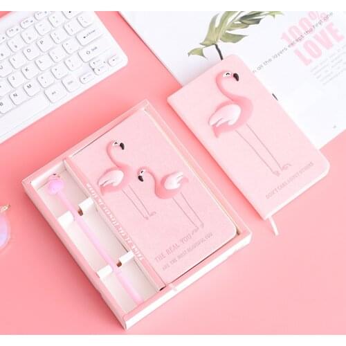 Kawaii Flamingo Notebook Set Diary Day Planner Cute Note Book With Pen Set Journal Stationery School Supplies Study Gift Tools