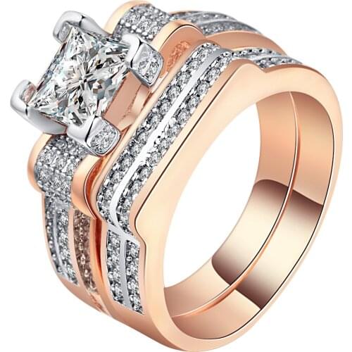Fashion Couple Engagement ring white AAA zircon Cz rose gold color Birthstone wedding Band ring Set for women men
