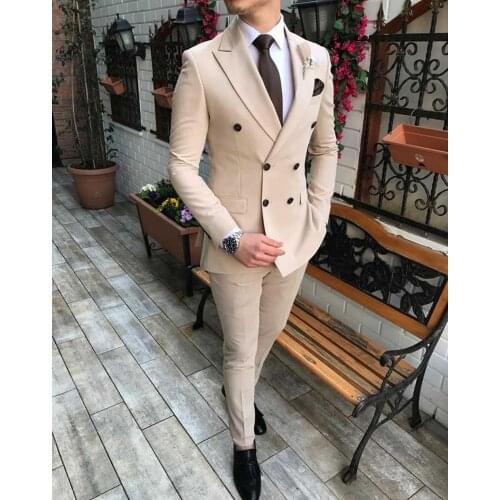 ANNIEBRITNEY Man Slim Fit wedding Suits for men Custom Groom 2 Pieces Double Breasted Lapel Solid Tuxedo Prom Business Suit Set