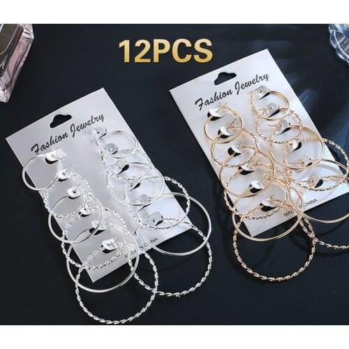 6/9/12 Pairs/set Fashion Round Circle Big Hoop Earrings Set For Women Girl Punk Style Brincos Round Earrings Party Jewelry Gift