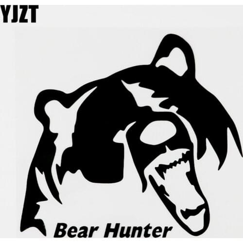 YJZT 13.7CMX12.5CM Funny Animal Bear Hunter Vimyl Car Sticker Decals Black/Silver 8C-0223