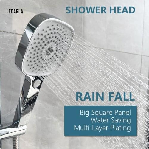 3 Modes Adjustable High Pressure Big Square Panel Water Saving Switch Button Shower Head with Universal Fitting Bathroom