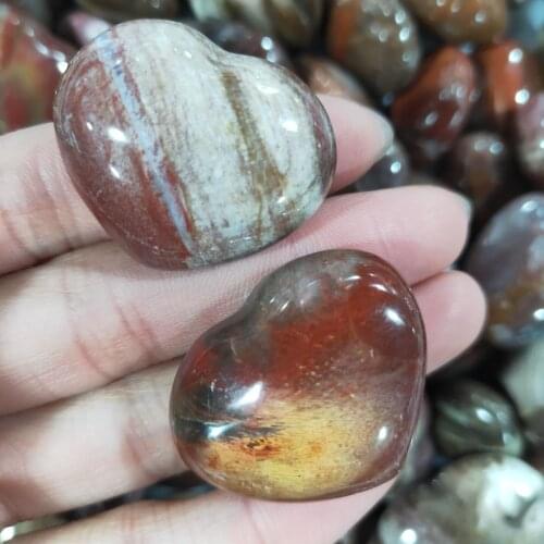 Natural Petrified Wood Stone Heart Shaped Polished Crystal Healing Stones Natural Quartz Crystals