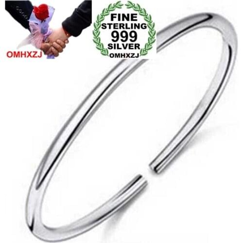 OMH Wholesale fashion jewelry classic round ring woman man kpop star Fine 999 Sterling Silver opening bracelet Bangles SZ11