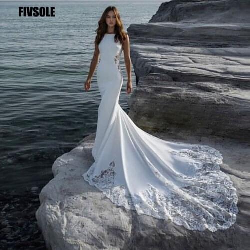 Fivsole Custom Sexy Long Train Wedding Dress Mermaid Spaghetti Strap Side Perspective With Appliques Wedding Dress Bridal Gown