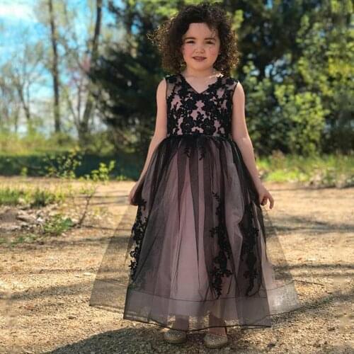 Flower Girls Dresses For Wedding Gowns sleeveless Lace Tulle applique Beaded belt Girl Birthday Holy Communion Dresses