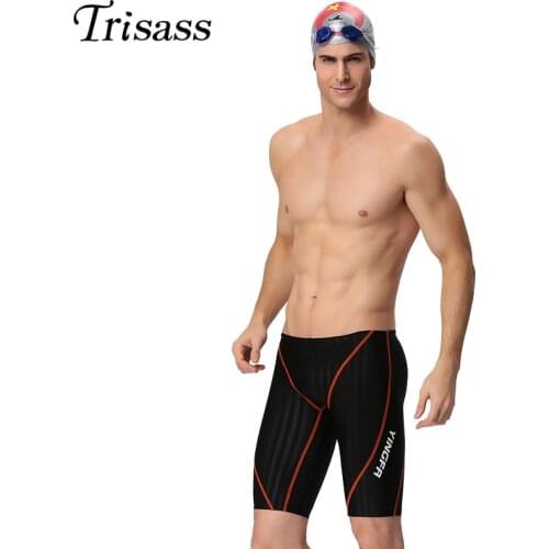 YINGFA Professional Men Swimming Trunks Double Sided Waterproof Fifth Pants Swimwear Sharkskin Drainage Line Swimsuits S-3XL