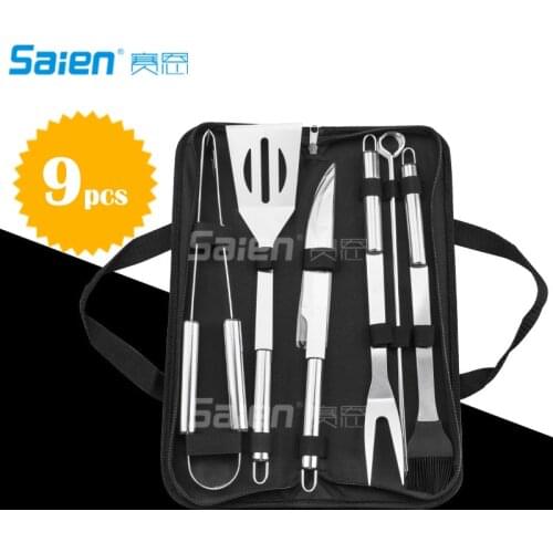 Tableware 9-Piece Stainless Steel Utensils Barbecue Tools Superior Grill Accessories Storage Case- Outdoor Camping Grill Kit