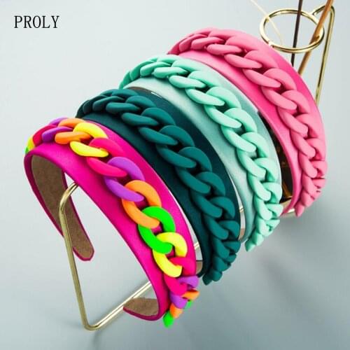 PROLY New Fashion Women Headband Wide Side Candy Color Headwear Plastic Chain Hairband Baroque Turban Hair Accessories