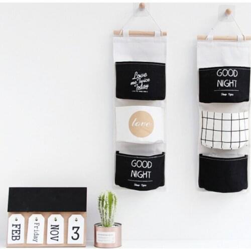 Simple Lattice Stripe Pattern Household Black White Three Pocket Storage Bag Portable Waterproof Storage Baskets