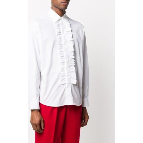 S-6XL 2021 New Men Womens clothing Hair Stylist Show Long Sleeve Front Ruffle Shirt Plus size costumes